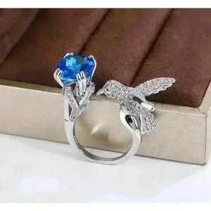 Fashion Blue Zircon Rhinestone Hummingbird Ring